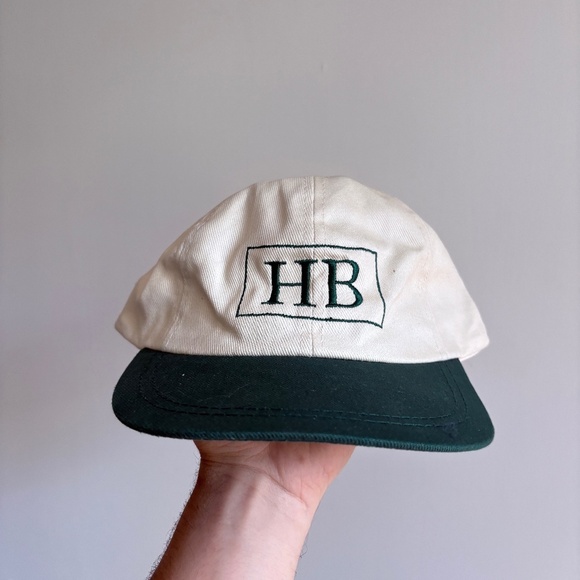 Vintage HB two tone hat beige tan green dad hat strapback - Picture 1 of 7